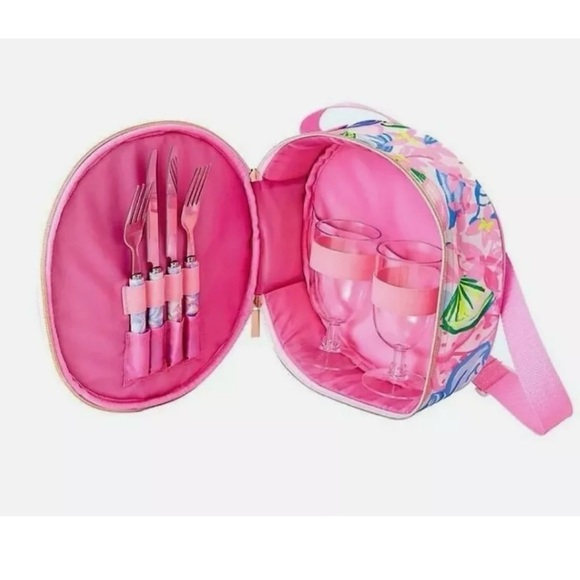 NWOT Lilly Pulitzer Picnic Basket Cooler with Accessories - Picture 4 of 11